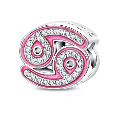 Pink and silver Cancer zodiac charm.