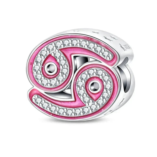 Pink and silver Cancer zodiac charm.