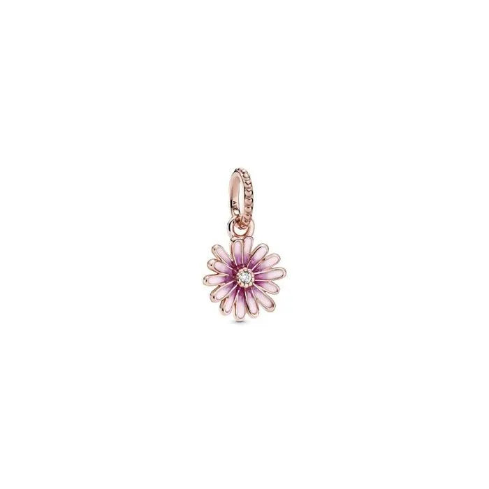 Pink Daisy Flower Dangle Charm Pandora Rose - Beautiful pink flower charm, a delicate addition to any jewelry collection.