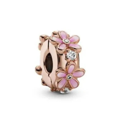 Pink Daisy Spacer Clip Pandora Rose - Daisy clip in pink, crafted in Pandora Rose, ideal for flower-inspired jewelry.