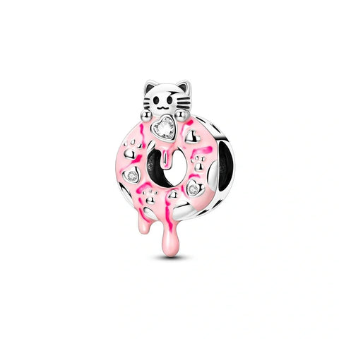 jewlouli pink donut cat pandora charm jewelry fits pandora bracelet