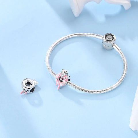 jewlouli pink donut cat pandora charm jewelry fits pandora bracelet