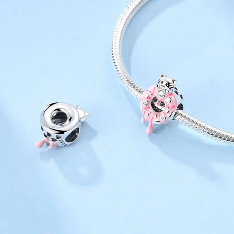 jewlouli pink donut cat pandora charm jewelry fits pandora bracelet
