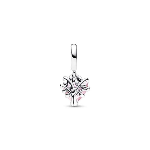 Pink Family Tree Heart Dangle Charm - Heart dangle with family tree design in pink, a sentimental family piece.