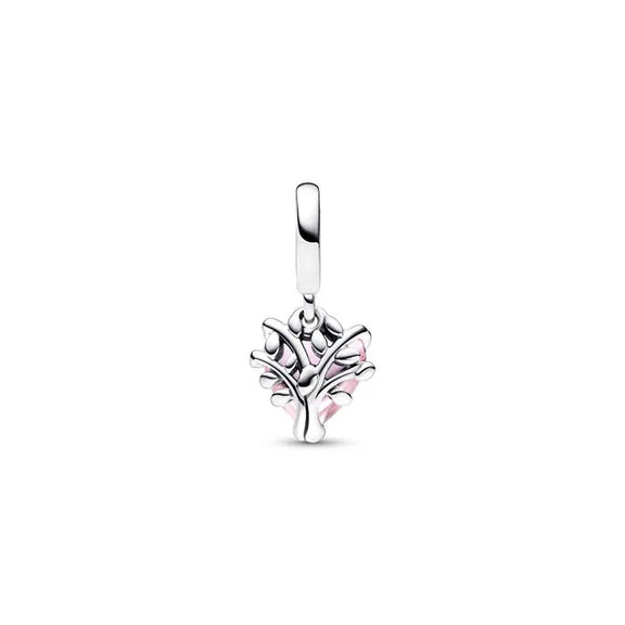 Pink Family Tree & Heart Dangle Charm - Pink Family Tree Heart Dangle Charm - Heart dangle with family tree design in pink, a sentimental family piece.