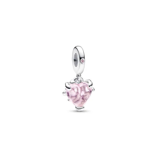 Pink Family Tree Heart Dangle Charm - Family tree charm in pink, symbolizing love and family bonds.