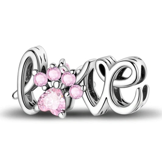 jewlouli pink gemstone paw love pandora charm jewelry fits pandora bracelet