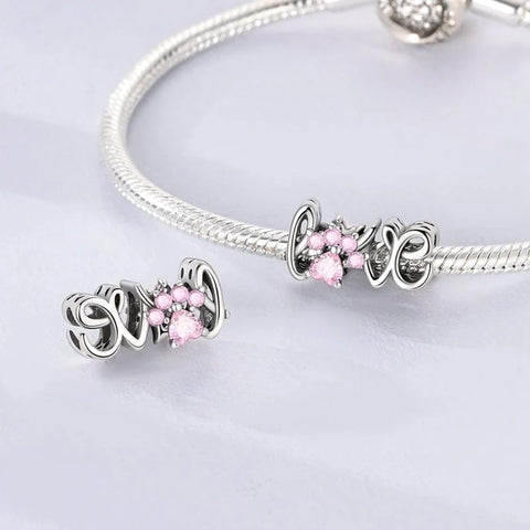 jewlouli pink gemstone paw love pandora charm jewelry fits pandora bracelet