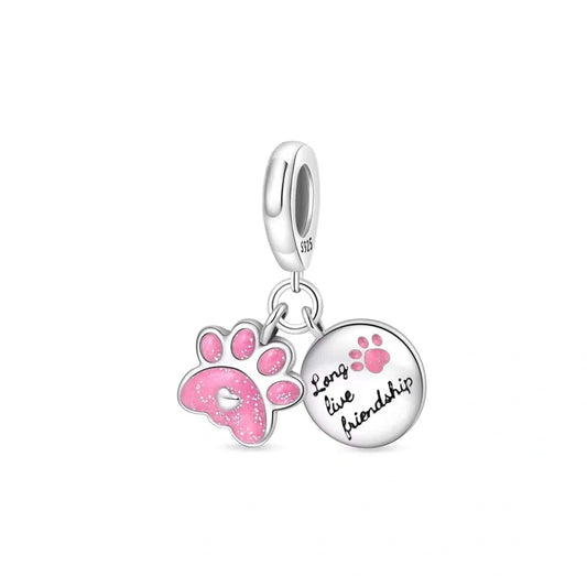 Pink Glitter Pawprint Friendship Double Dangle Charm