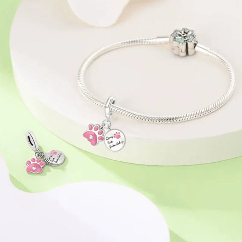 Pink Glitter Pawprint Friendship Double Dangle Charm - Pink Glitter Pawprint Friendship Double Dangle Charm