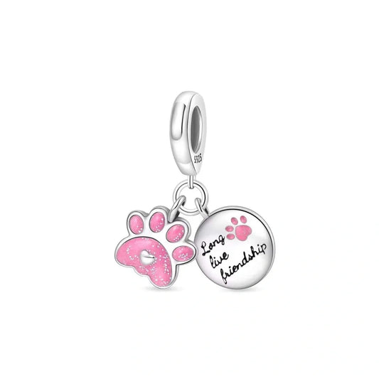 jewlouli pink glitter pawprint friendship double dangle pandora charm jewelry fits pandora bracelet