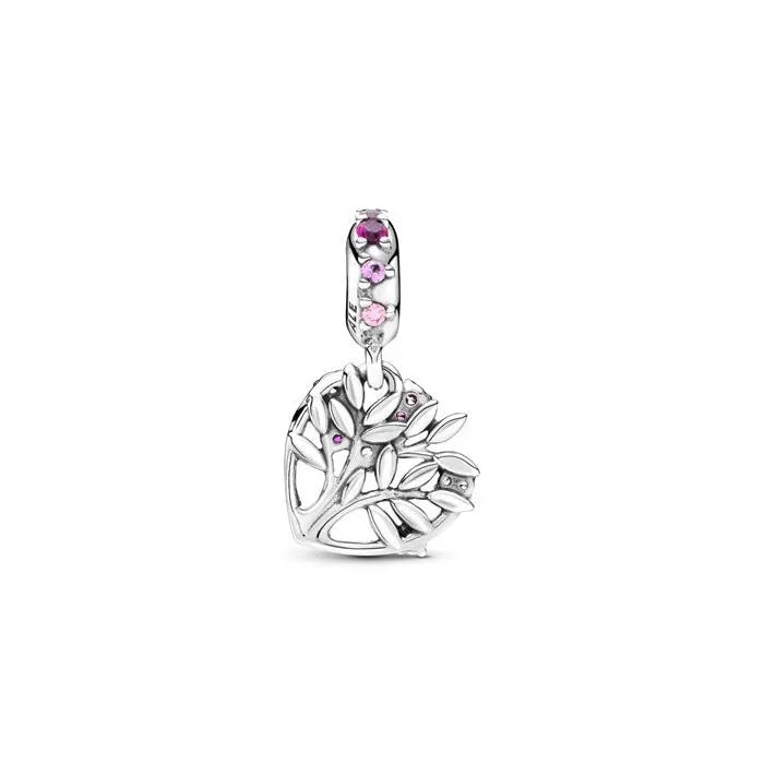 Family tree charm with pink heart, adds a loving and meaningful touch to charm bracelets