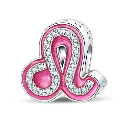 Pink and silver Leo zodiac charm.