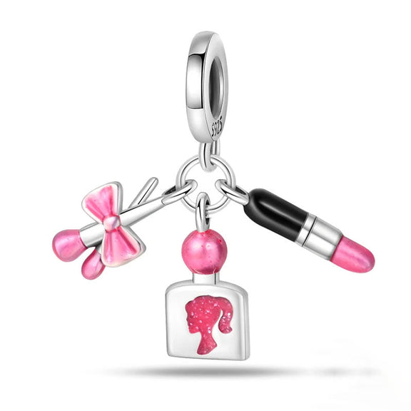 Pink Lipstick and Bow Charm for Beauty Enthusiasts - Pink lipstick and bow charm, perfect for beauty enthusiasts and stylish charm lovers.