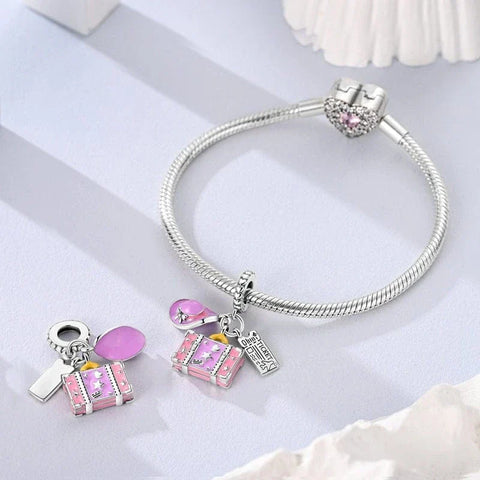 jewlouli pink luggage hat ticket triple dangle pandora charm jewelry fits pandora bracelet