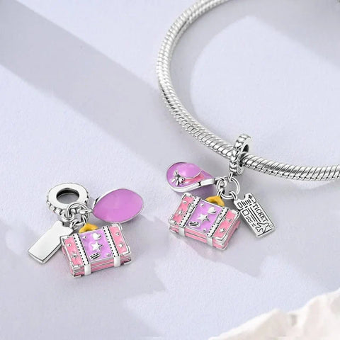 jewlouli pink luggage hat ticket triple dangle pandora charm jewelry fits pandora bracelet