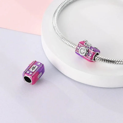 jewlouli pink purple heart accented camera pandora charm jewelry fits pandora bracelet
