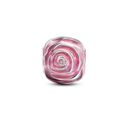 Pink Rose in Bloom Charm - Beautiful pink rose charm in bloom, adding floral elegance to bracelets.