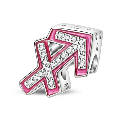 Pink and silver letter charm with crystals.