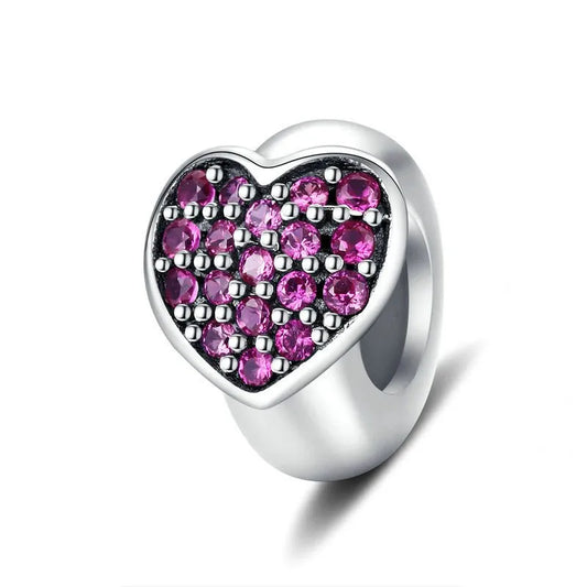 pink sparkle heart charm bead