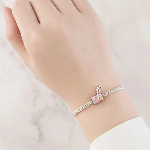 Pink Travel Suitcase with Passport Tag Charm - Pink Travel Suitcase with Passport Tag Charm