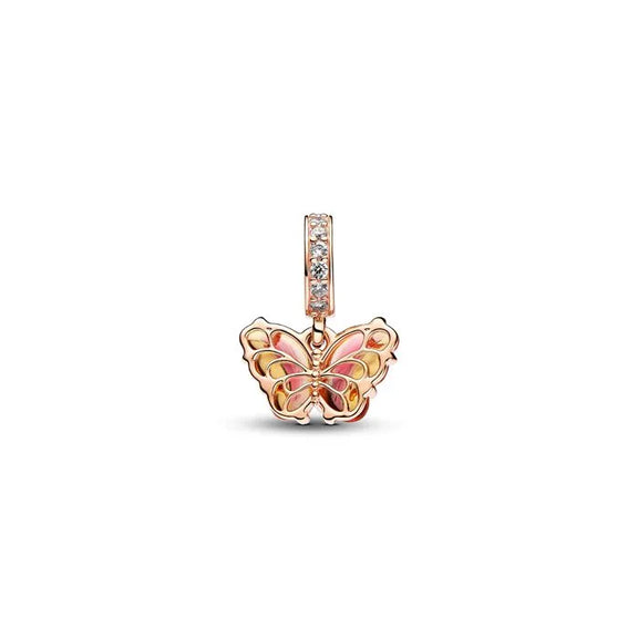 Pink & Yellow Murano Glass Butterfly Dangle Charm - Pandora Rose - Heart charm with hidden message and color-changing feature, a playful and unique touch