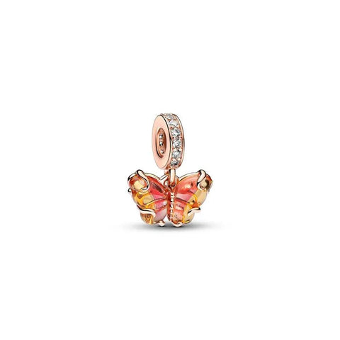 Pink & Yellow Murano Glass Butterfly Dangle Charm