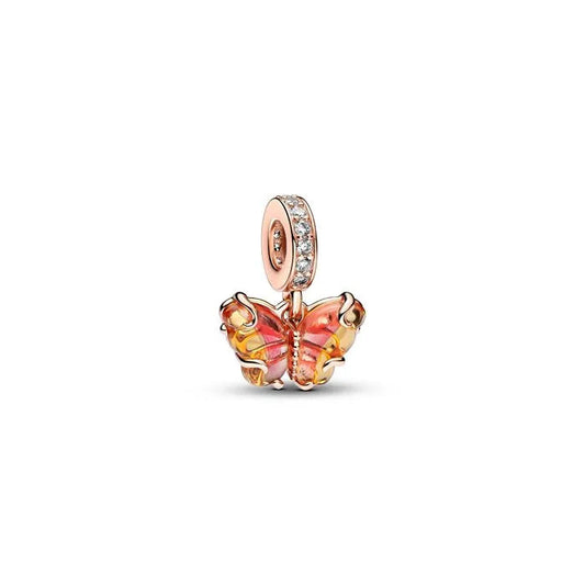 Pink & Yellow Murano Glass Butterfly Dangle Charm