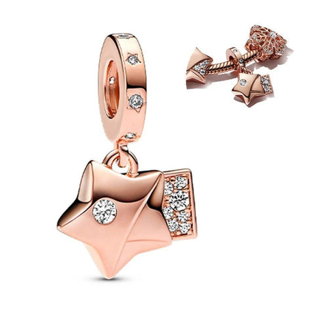 Pink Gold Star Charm with Crystals - Pink Gold Star Charm with Crystals