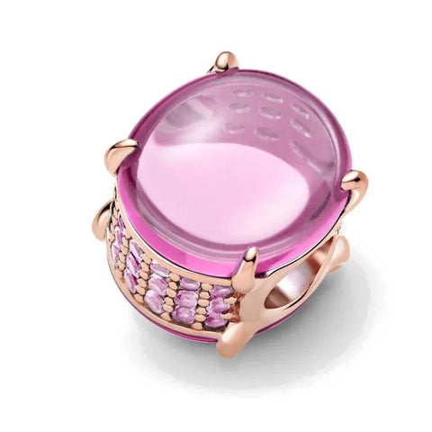 Pink Rose Quartz Charm with Rose Gold Accents - Pink Rose Quartz Charm with Rose Gold Accents