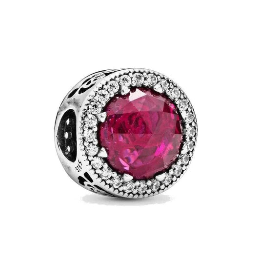 Sterling Silver Pink Radiant Charm with Crystals
