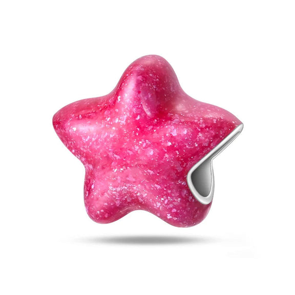 Sterling Silver Pink Star Charm - A sterling silver charm shaped like a star, with bold pink enamel to add a pop of color to any jewelry collection.