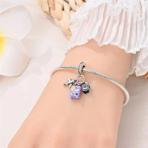 Plane, Camera and Purple Suitcase Triple Dangle Charm - Plane, Camera and Purple Suitcase Triple Dangle Charm