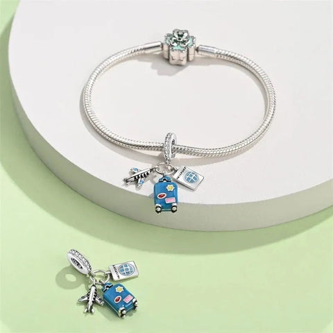 Plane, Passport and Blue Suitcase Triple Dangle Charm - Plane, Passport and Blue Suitcase Triple Dangle Charm