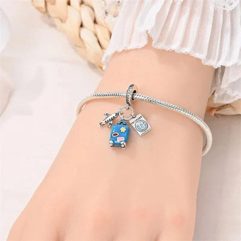 Plane, Passport and Blue Suitcase Triple Dangle Charm - Plane, Passport and Blue Suitcase Triple Dangle Charm