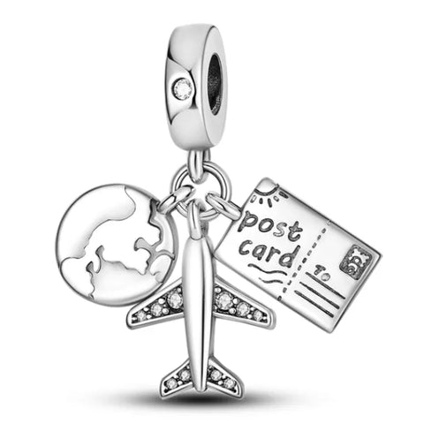 Plane Travel & Postcard Dangle Charm - Plane Travel & Postcard Dangle Charm