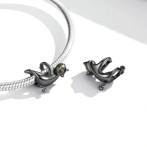 jewlouli playful black cat pandora charm jewelry fits pandora bracelet