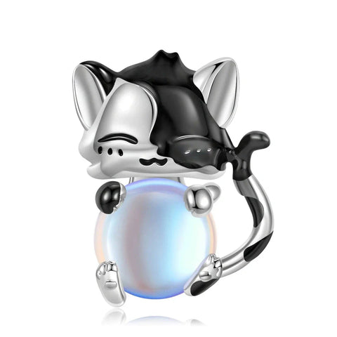 jewlouli playful cat with iridescent ball pandora charm jewelry fits pandora bracelet