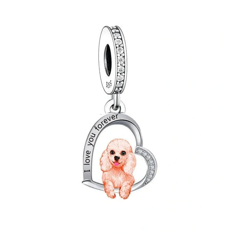 Poodle Dog Love heart Silver Charm - Poodle Dog Love heart Silver Charm