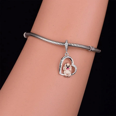 Poodle Dog Love heart Silver Charm - Poodle Dog Love heart Silver Charm