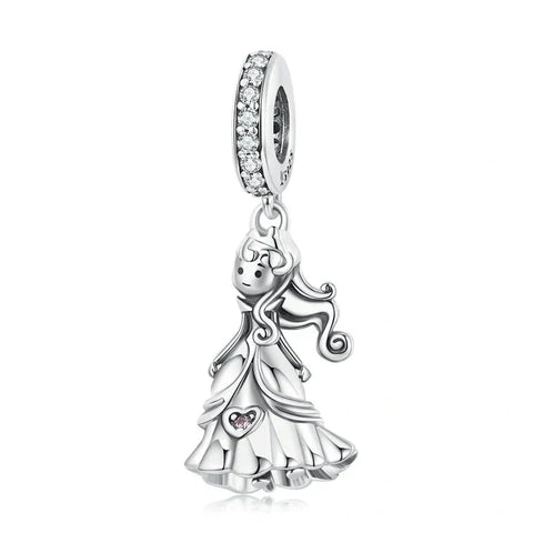 Silver princess charm with crystal accents.