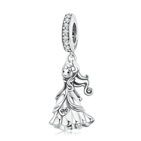 Silver princess charm with crystal accents.