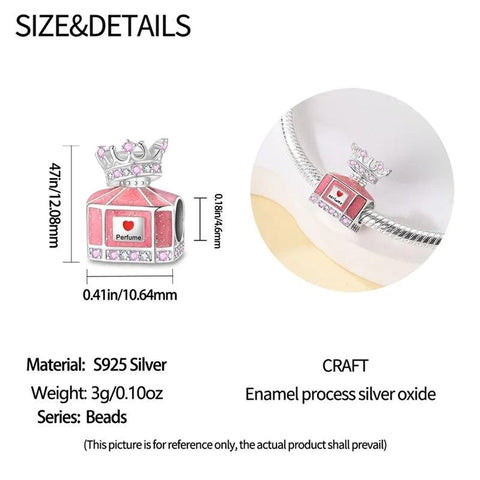 Elegant Pink Perfume Bottle Charm with Crown for Charm Bracelets