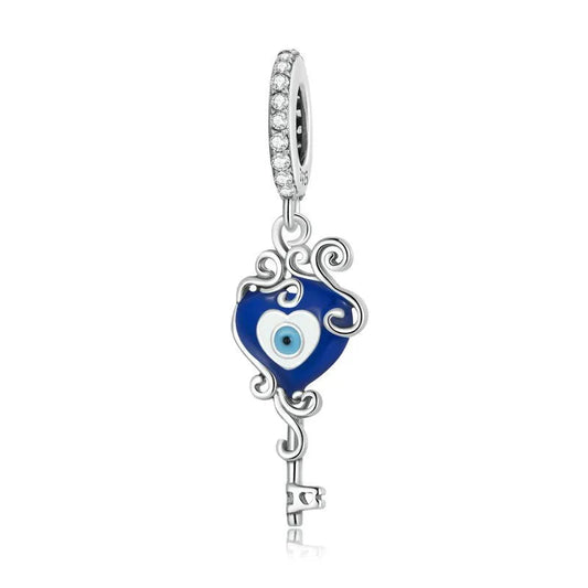 Blue Heart Key Evil Eye Charm
