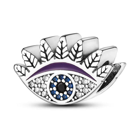Purple Evil Eye Charm with Leaf Accents - Purple Evil Eye Charm with Leaf Accents