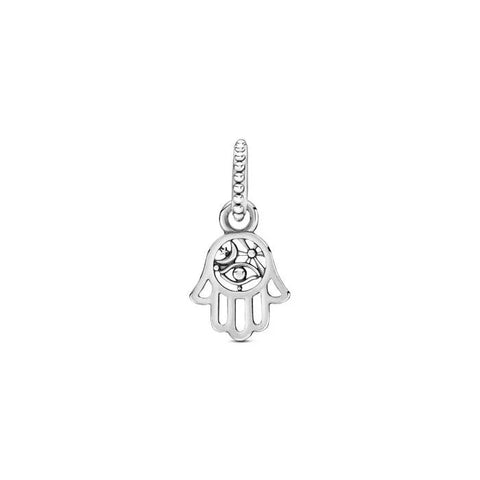 Intricate Sterling Silver Hand Charm with Evil Eye Design