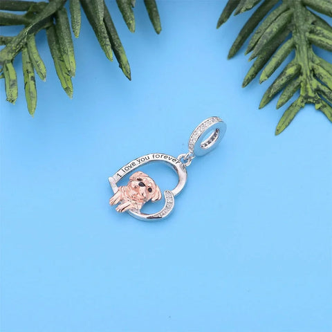 Pug Dog Love heart Silver Charm - Pug Dog Love heart Silver Charm