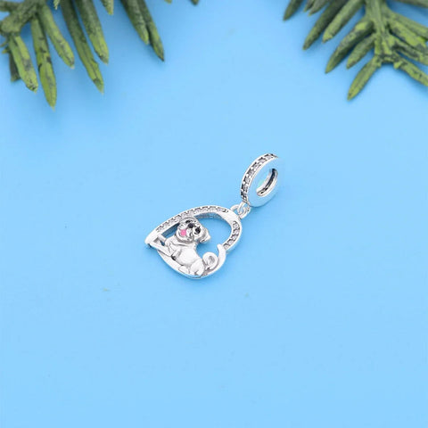 Pug Love Heart silver Charm