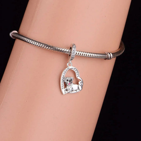 Pug Love Heart silver Charm
