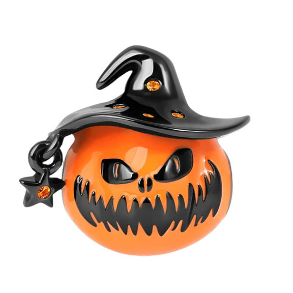 Halloween Pumpkin Charm with Enamel Witch Hat Design - Sterling silver Halloween pumpkin charm with orange enamel and a black witch hat, ideal for charm bracelets.